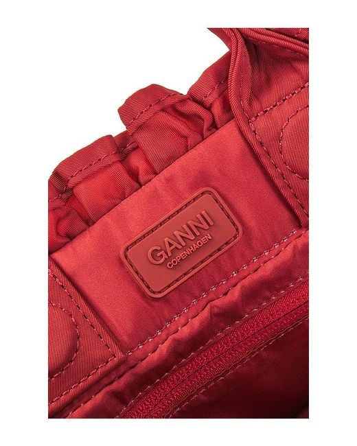 Ganni Red Mini Shopper Ruffle Bag