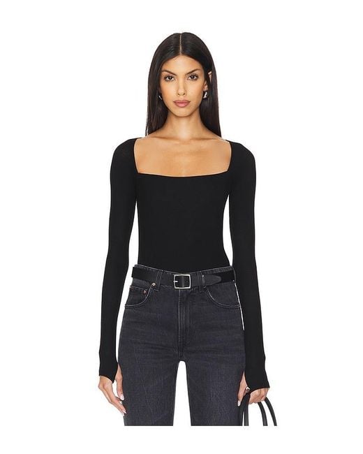 Michael Lauren Black Kaleb Long Sleeve W/ Square Neckline Double Layered Top