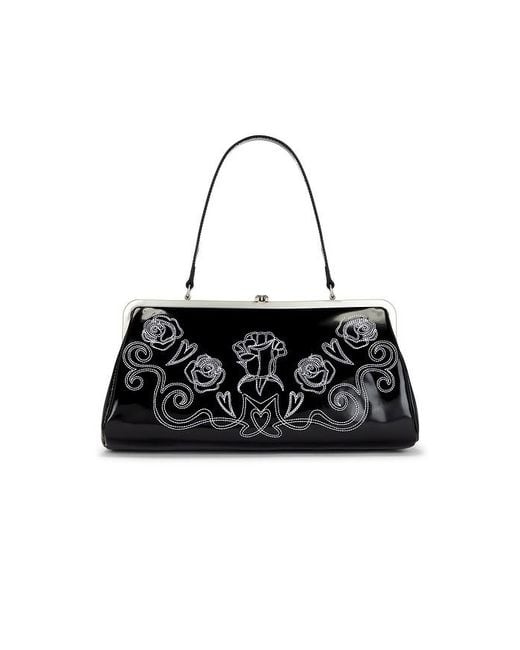 Markgong Black Large Embroidered Metal Clasp Bag