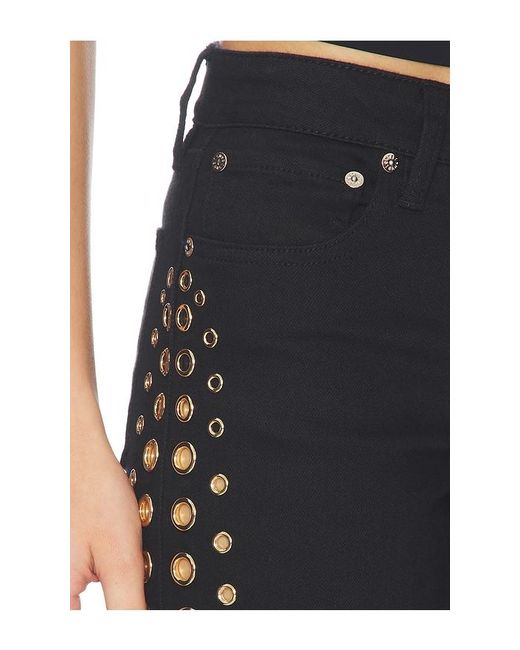 Alice + Olivia Black Roxie Low Rise Straight Flare Full Length Jean With Grommets