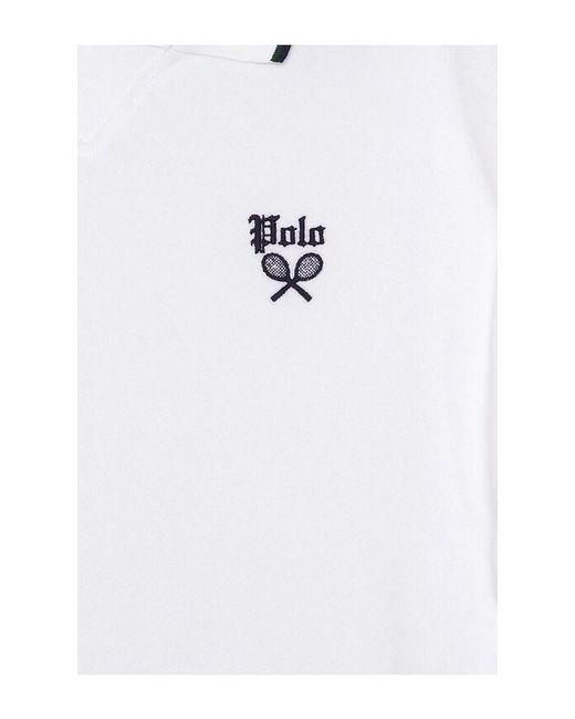 Polo Ralph Lauren White Lightweight Terry Tennis Logo Polo Sweatshirt for men