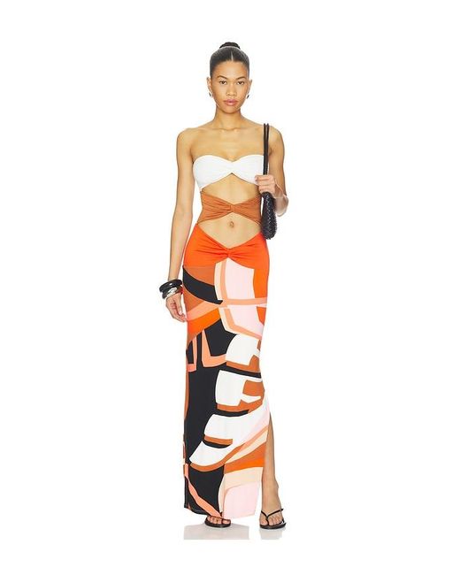 Indah Orange Charlie Printed Maxi Dress With Solid Bandeau Panels