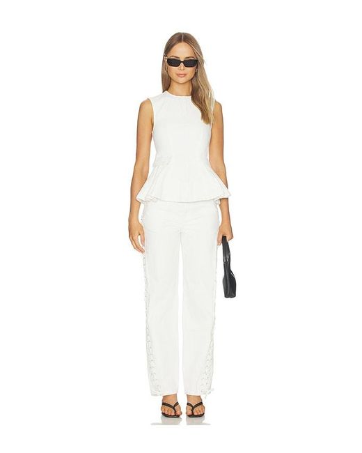 ROTATE BIRGER CHRISTENSEN White Peplum Denim Top