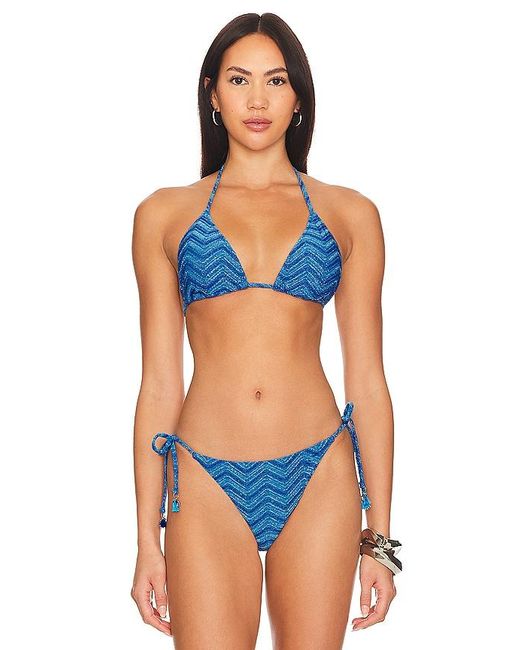 MILLY Blue Jacquard Bikini Top