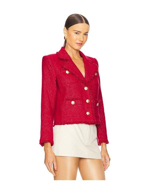 L'Agence Sylvia ボタンフロントツイードブレザー Red