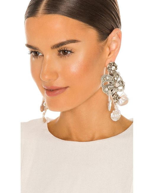 Ranjana Khan Metallic Burnt Crystal Bow & Baroque Pearl Earrings