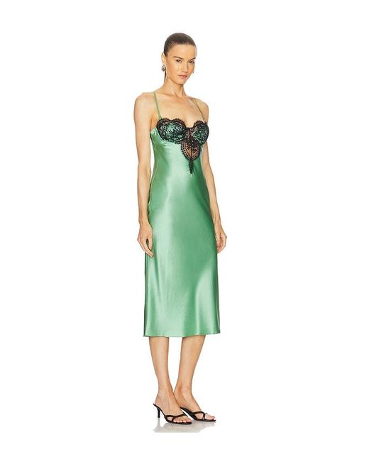 Fleur du Mal Green Frankie Lace Cupped Slip Dress