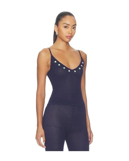 MAJORELLE Blue Lucassia Textured Embroidered Tank
