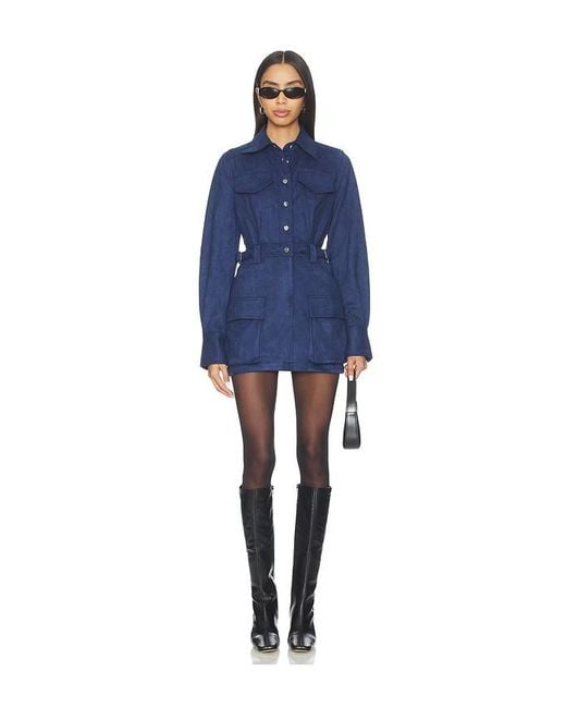 bubish Blue Celine Faux Suede Shirt Dress