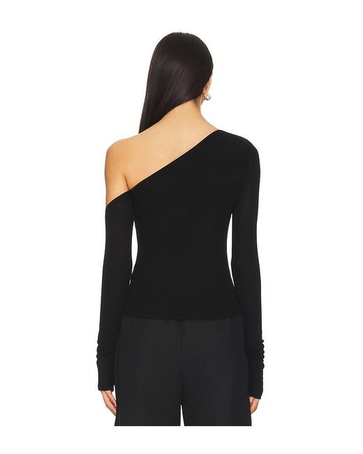 Michael Lauren Black Magdaleno Long Sleeve Asymmetrical Fitted Cold Shoulder Top