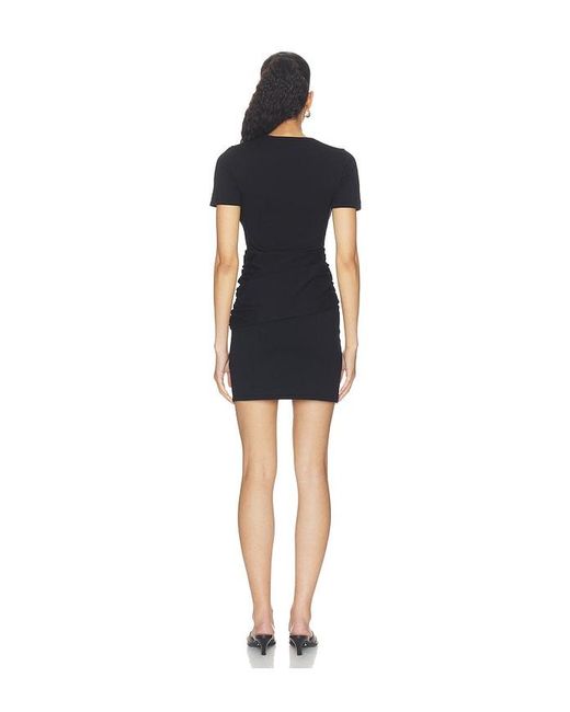 Jonathan Simkhai Black Leni Short Sleeve Draped Mini Dress