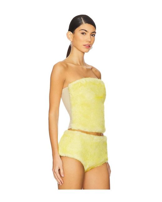 CULTNAKED Yellow Power Faux Fur Bandeau Top