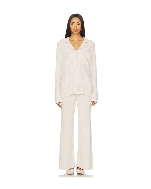 Barefoot Dreams White Cozychic Ultra Lite Lurex Rib Button Front Shirt