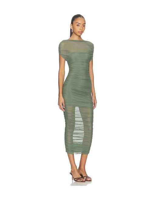 SER.O.YA Green Noel Off Shoulder Mesh Midi Dress