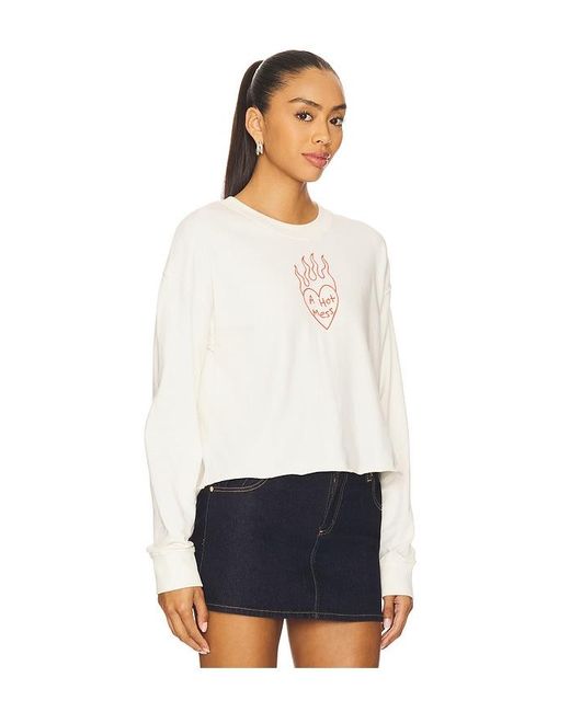 Junk Food White A Hot Mess Kickoff Crop Crew Sweatshirt