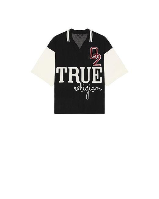 True Religion Black Knitted Oversized Polo for men