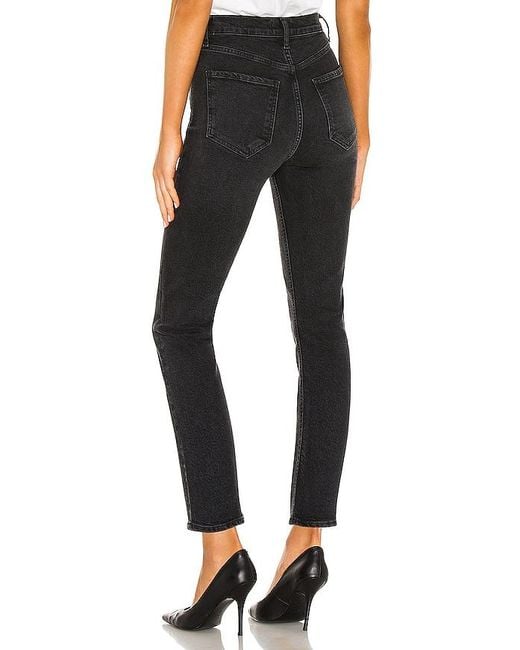 Agolde Black Riley High Rise Straight Crop Jeans