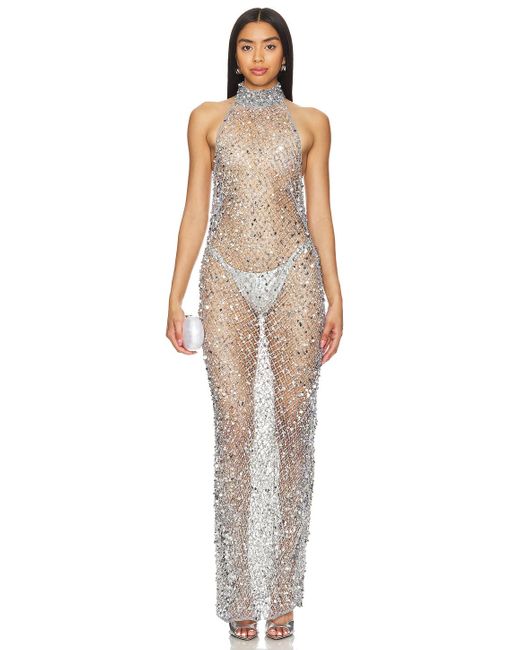 LAPOINTE Sequin Mesh Gown White