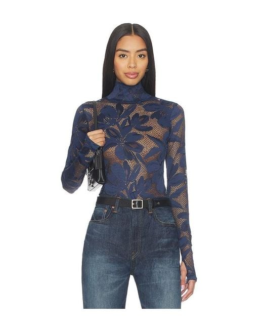 AFRM Blue Zadie Crochet Floral Top