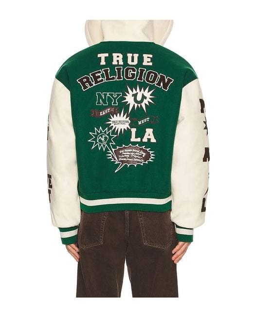 True Religion Green Retro Wool Varsity Jacket for men
