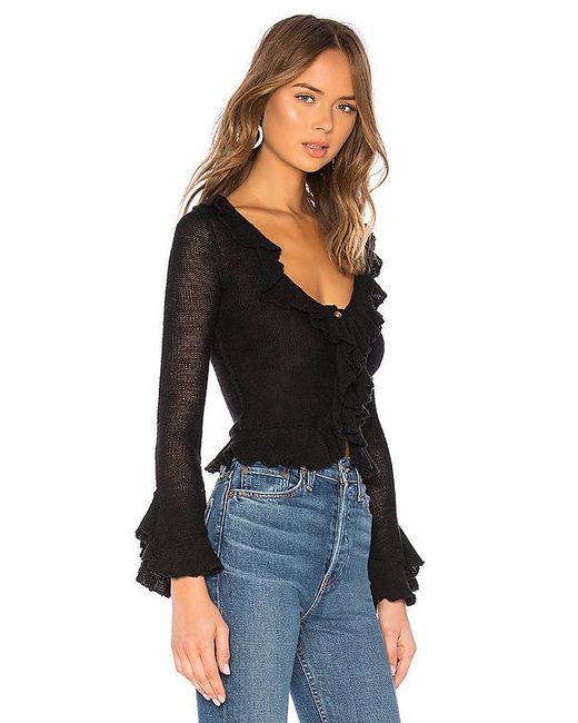 LPA Cotton Ruffle Sweater Cardigan in 