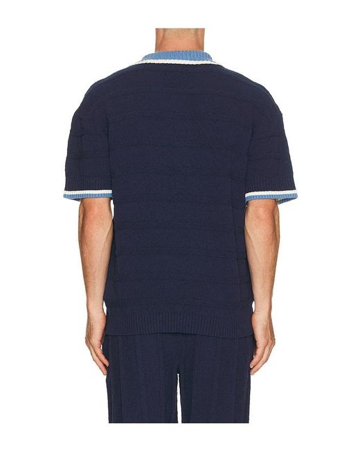 Scotch & Soda Blue Structured Knitted Loose Fit Polo for men