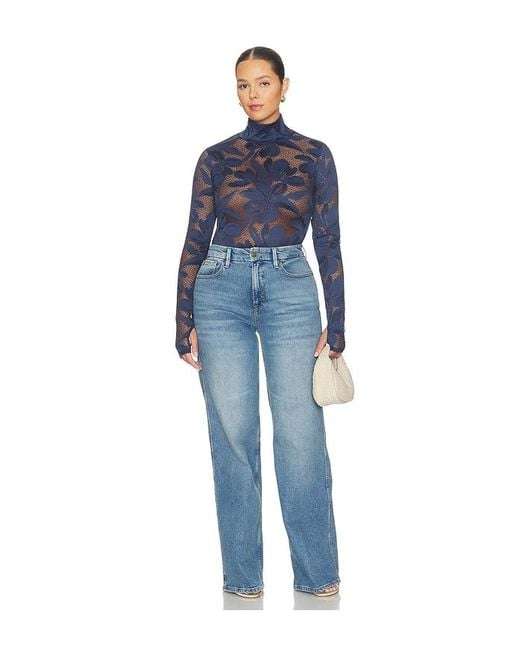 AFRM Blue Zadie Crochet Floral Top