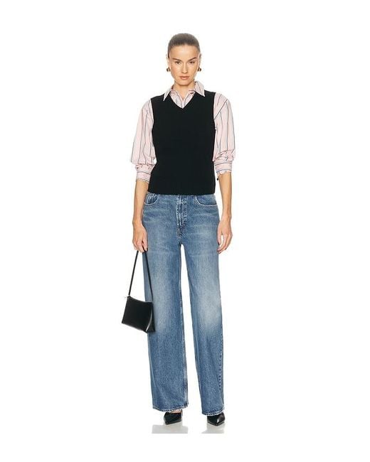 L'Agence Blue Cosette Crop Hi Low Shirt