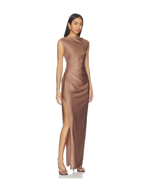ROBE DE SOIRÉE RUCHED GOWN WITH SLIT en Brown LAPOINTE en coloris Natural
