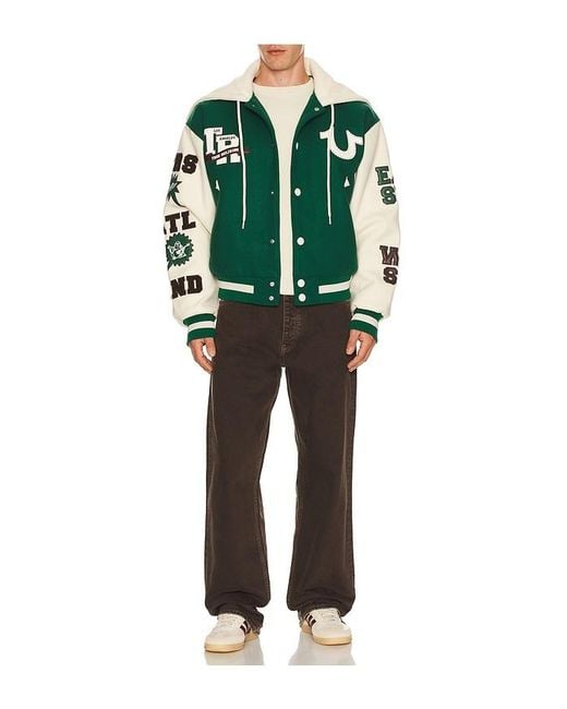 True Religion Green Retro Wool Varsity Jacket for men