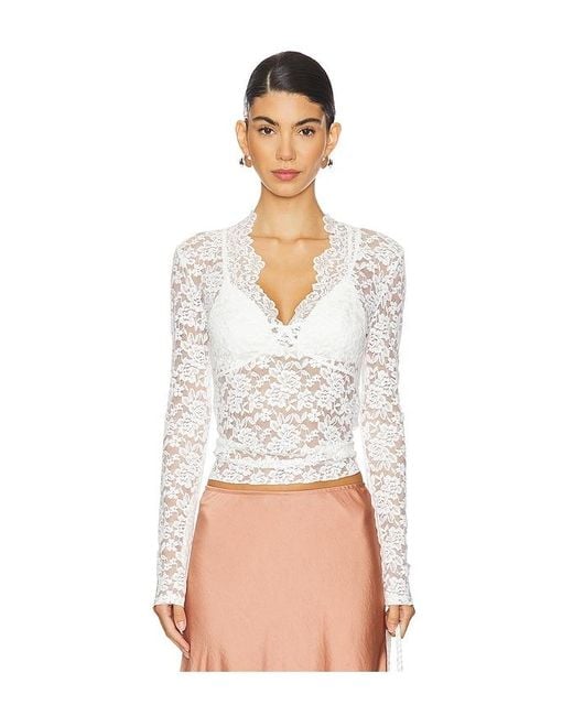 Free People White X Intimately Fp All Day Lace Long Sleeve Top