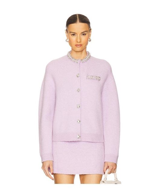 Self-Portrait Pink Crystal Trim Cardigan
