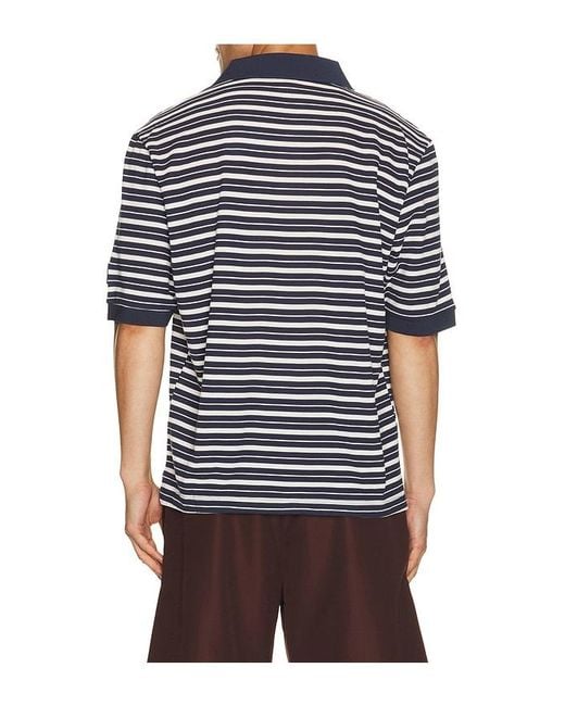 Manors Golf Blue Goat Pique Stripe Polo for men