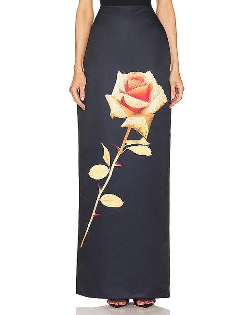 David Koma Blue Rose Flower Print Maxi Skirt
