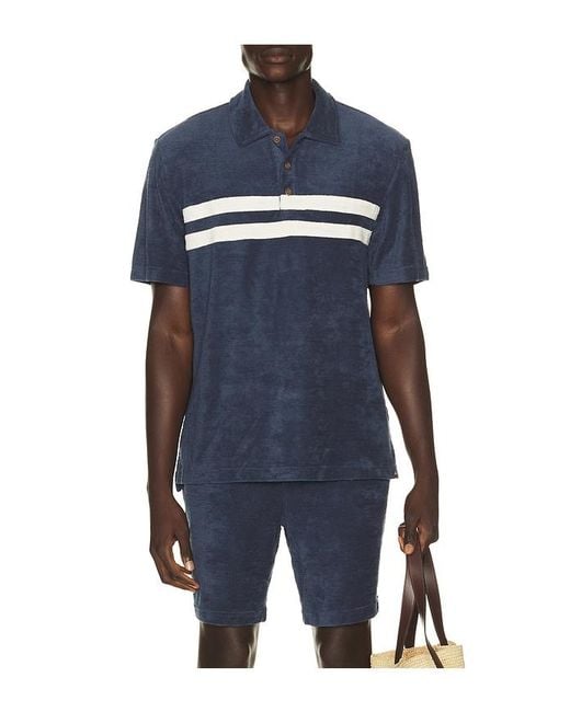 Faherty Brand Blue Cabana Towel Terry Surf Stripe Polo for men