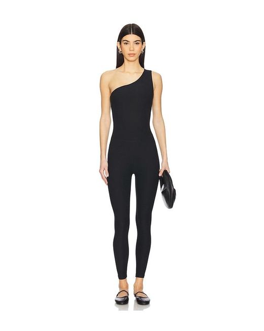 Beyond Yoga Black Spacedye Upswing One Shoulder Jumpsuit