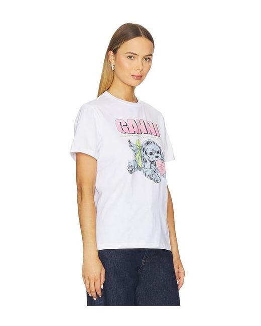 Ganni White Basic Cotton Jersey Neon Puppy T-Shirt