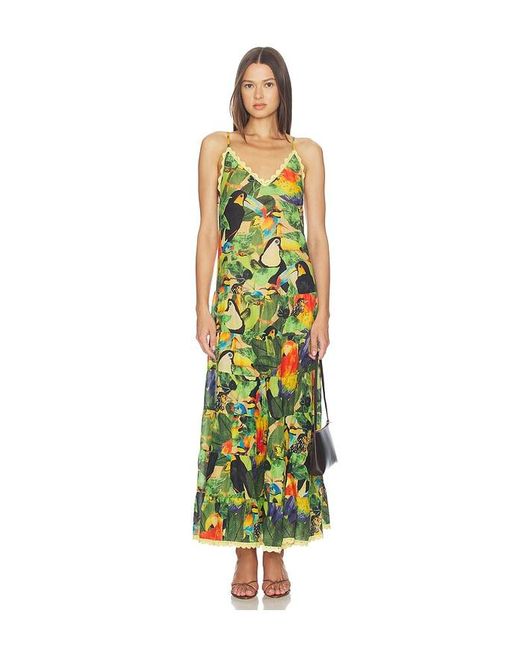 Farm Rio White Bird Leaves Long Dress
