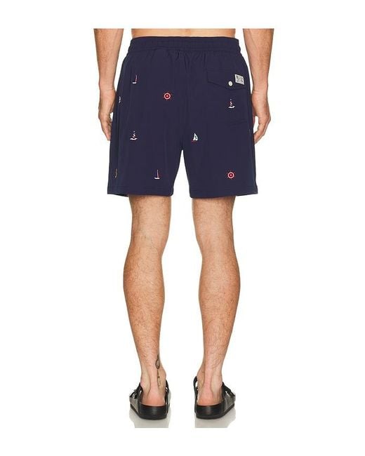 Polo Ralph Lauren Blue Stretch Polyester Boat All Over Traveler Swim Trunk for men
