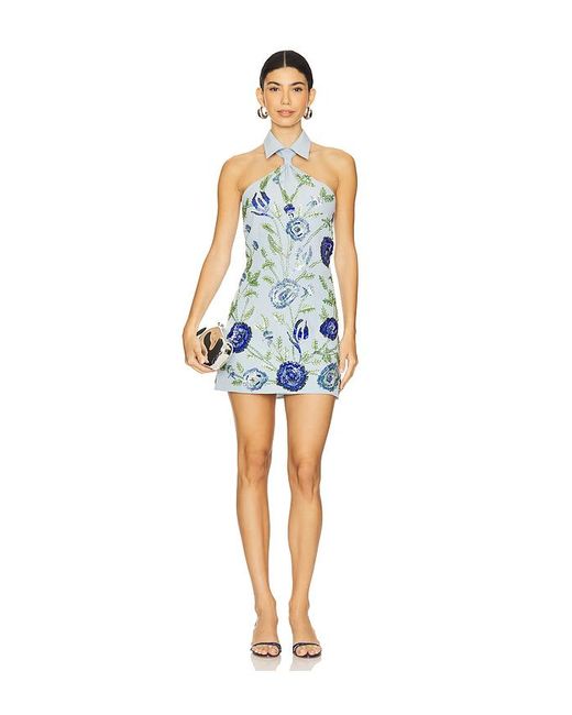 La Fuori Blue Naia Floral Halter Dress