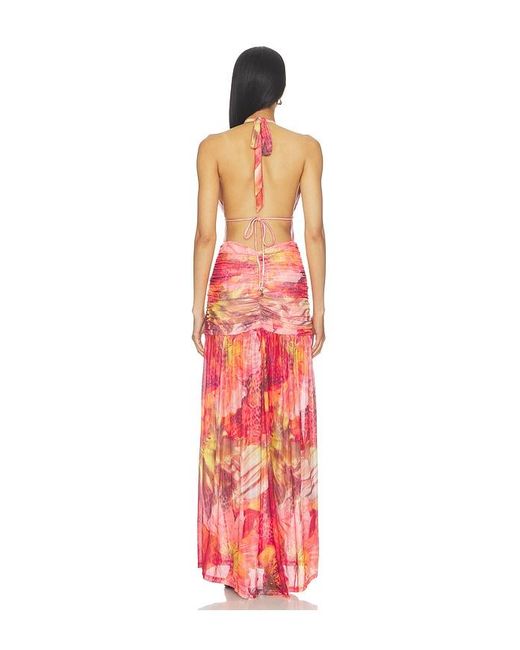 Runaway the Label Red Adrianna Plunge Ruched Maxi Dress