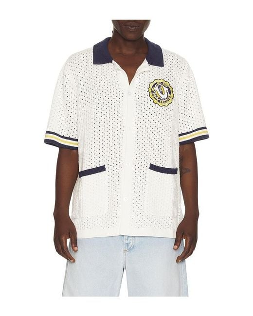 True Religion White Horseshoe Crest Knit Shirt for men