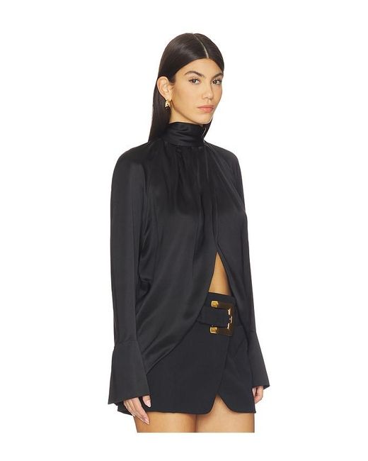 Balmain Black Draped Silk Blouse