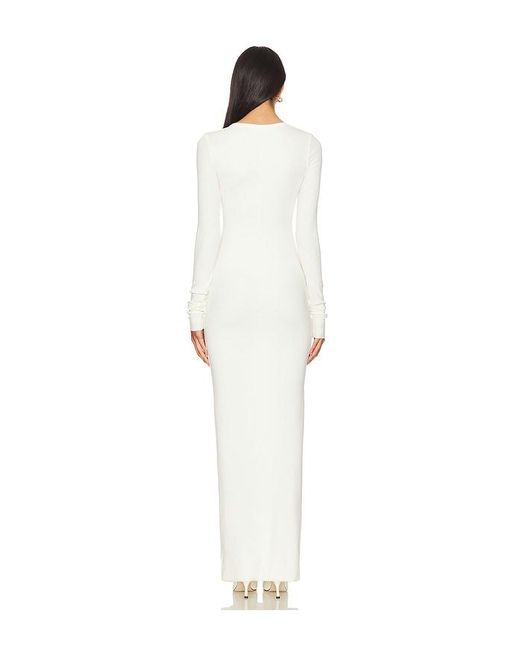 ÉTERNE White Long Sleeve Crewneck Maxi Dress