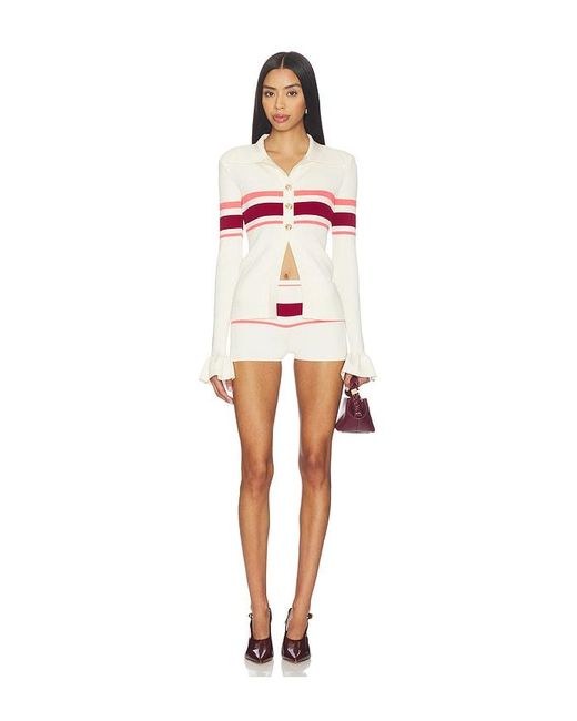 Self-Portrait Red Stripe Viscose Knit Button Top