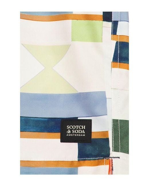 Scotch & Soda Black Printed Mid Length Swim Shorts for men