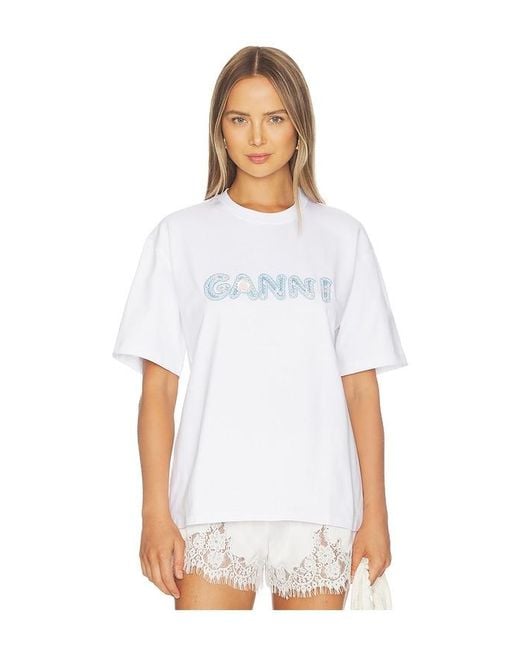 Ganni White Heavy Cotton Jersey Relaxed Fit T-Shirt