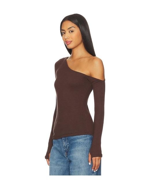 Michael Lauren Brown Magdaleno Long Sleeve Fitted Asymmetrical Cold Shoulder Top