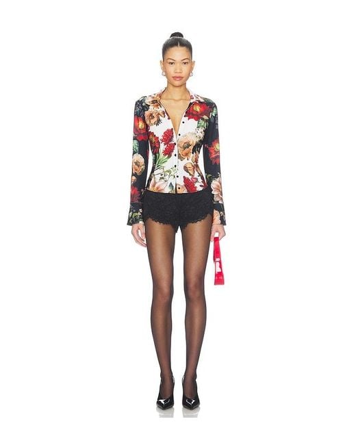 Alice + Olivia Red Freya Fitted Nipped Waist Button Down Top