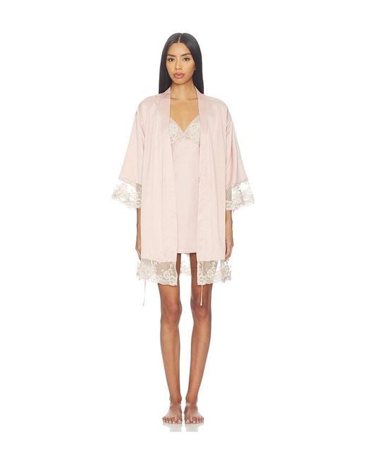 Flora Nikrooz Natural Rosa Kimono Wrap With Embroidery